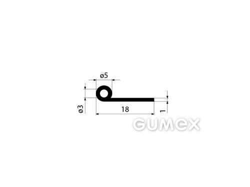 "P" Gummiprofil mit Loch, 18x5/1mm, 70°ShA, EPDM, -40°C/+100°C, schwarz, 